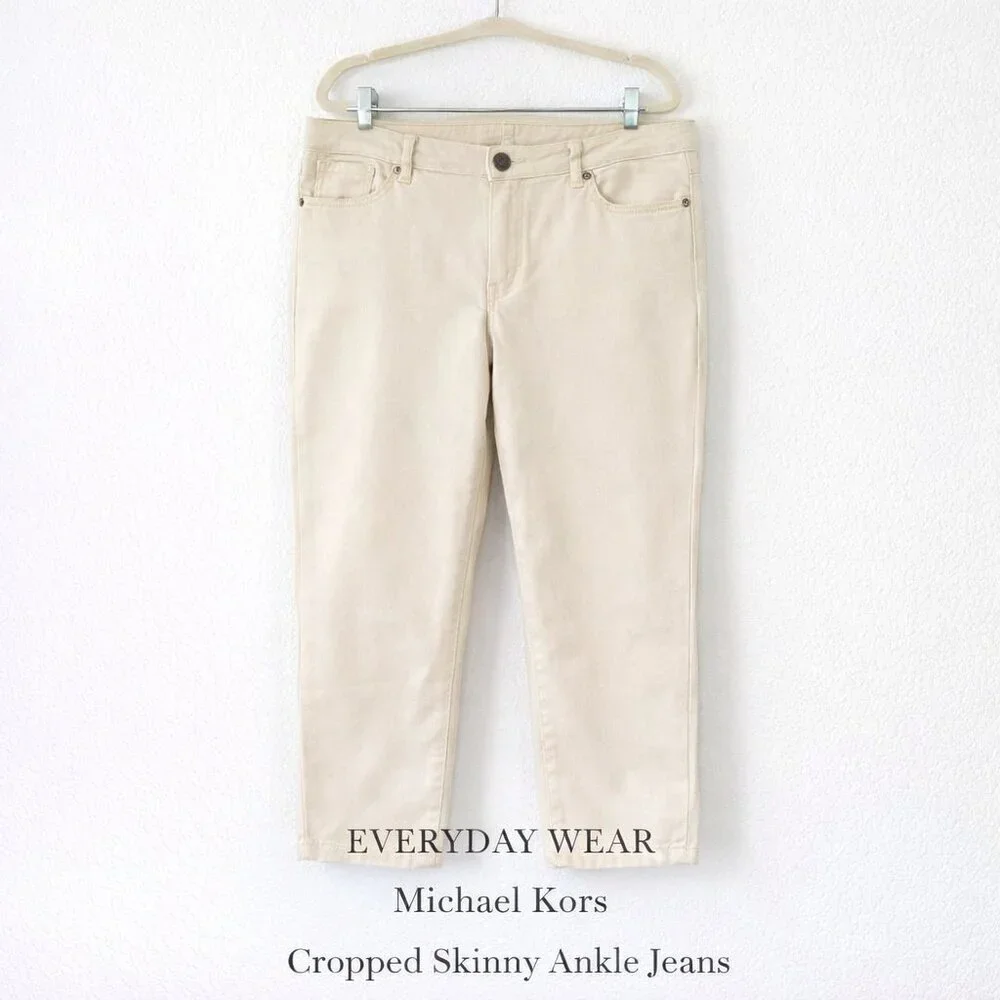 Michael Kors Sand Beige Cropped Skinny Jeans High Rise Ankle Stretch Size 10